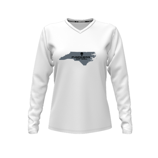 [FTLVCFWH-FYXS-LOGO2] Decker Comfort T-Shirt (Female Youth XS, White, V Neck, Logo 2, Long Sleeve)