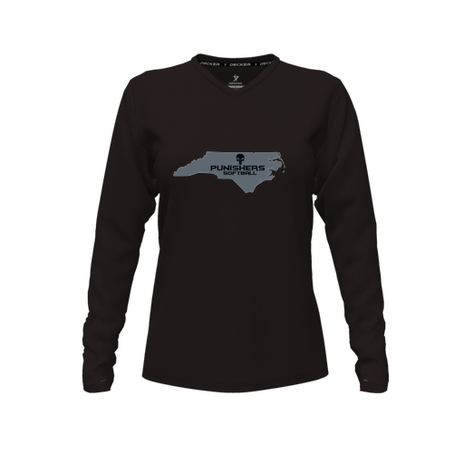 [FTLVCFBK-FYXS-LOGO2] Decker Comfort T-Shirt (Female Youth XS, Black, V Neck, Logo 2, Long Sleeve)