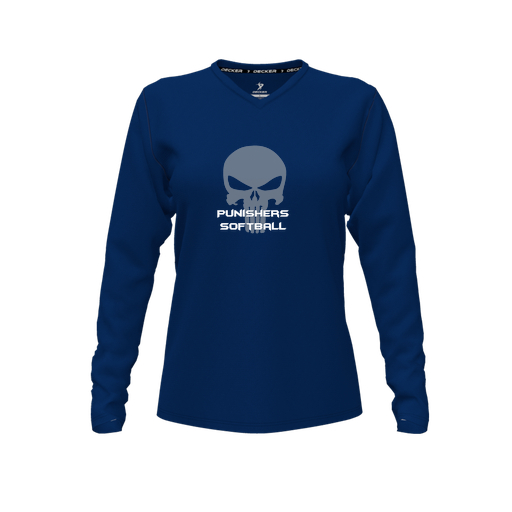 [CUS-DFW-TEES-CMF-VNK-LSL-NVY-FYXS-LOGO1] Comfort T-Shirt (Female Youth XS, Navy, V Neck, Logo 1, Long Sleeve)