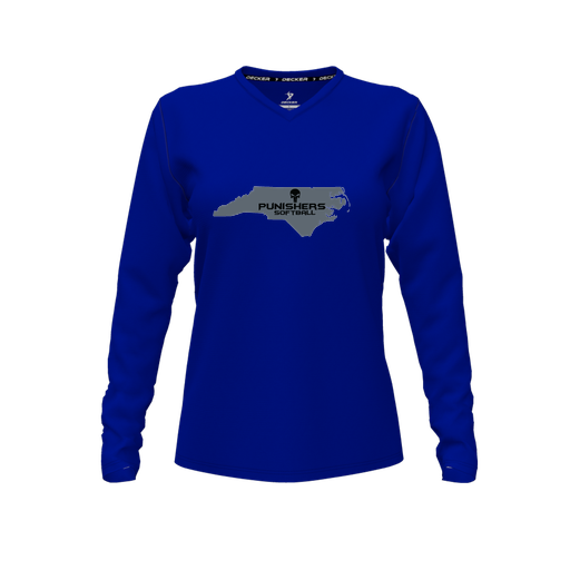 [FTLVCFRY-FYXS-LOGO2] Decker Comfort T-Shirt (Female Youth XS, Royal, V Neck, Logo 2, Long Sleeve)