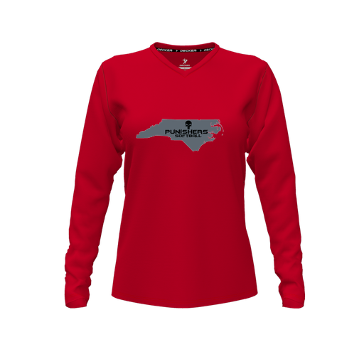 [FTLVCFRD-FYXS-LOGO2] Comfort T-Shirt (Female Youth XS, Red, V Neck, Logo 2, Long Sleeve)