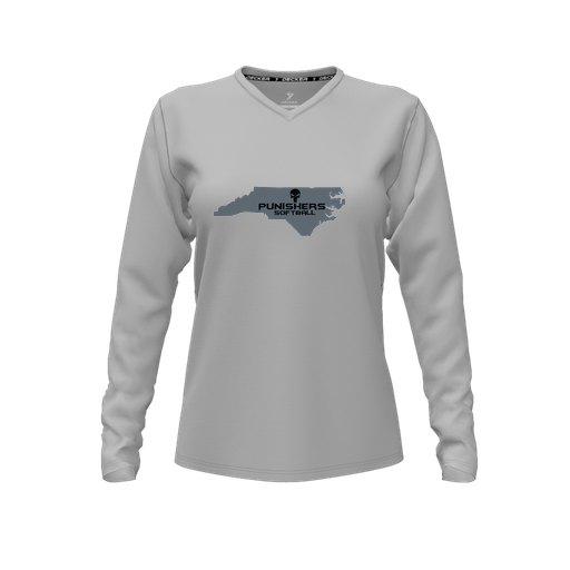 [FTLVCFGY-FYXS-LOGO2] Decker Comfort T-Shirt (Female Youth XS, Gray, V Neck, Logo 2, Long Sleeve)