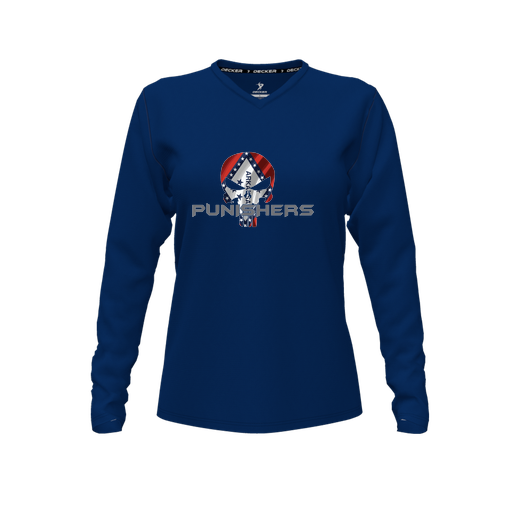 [FTLVPTNV-FYXS-LOGO3] Decker Performance T-Shirt (Female Youth XS, Navy, V Neck, Logo 3, Long Sleeve)