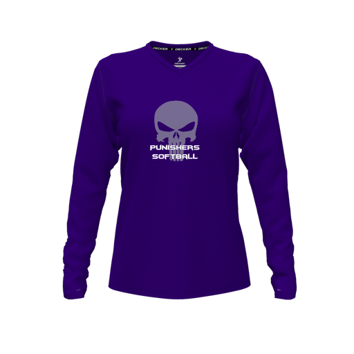 [CUS-DFW-TEES-PER-VNK-LSL-PUR-FYXS-LOGO1] Performance T-Shirt (Female Youth XS, Purple, V Neck, Logo 1, Long Sleeve)